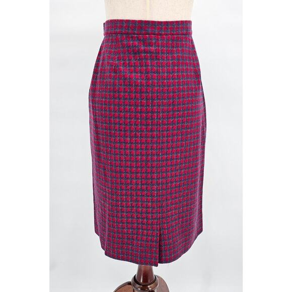 Vtg Pendleton Women's 12 Virgin Wool Red & Blue Houndstooth Jacket & Skirt Set - Picture 5 of 15